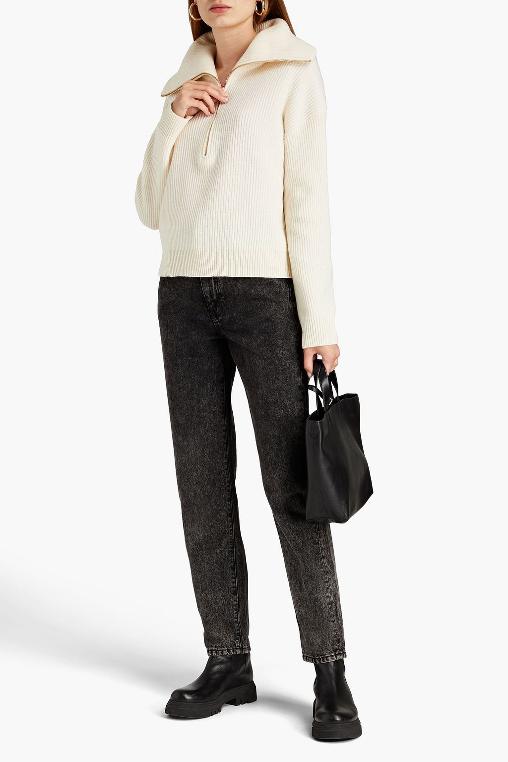 MAJE Ribbed wool-blend half-zip sweater