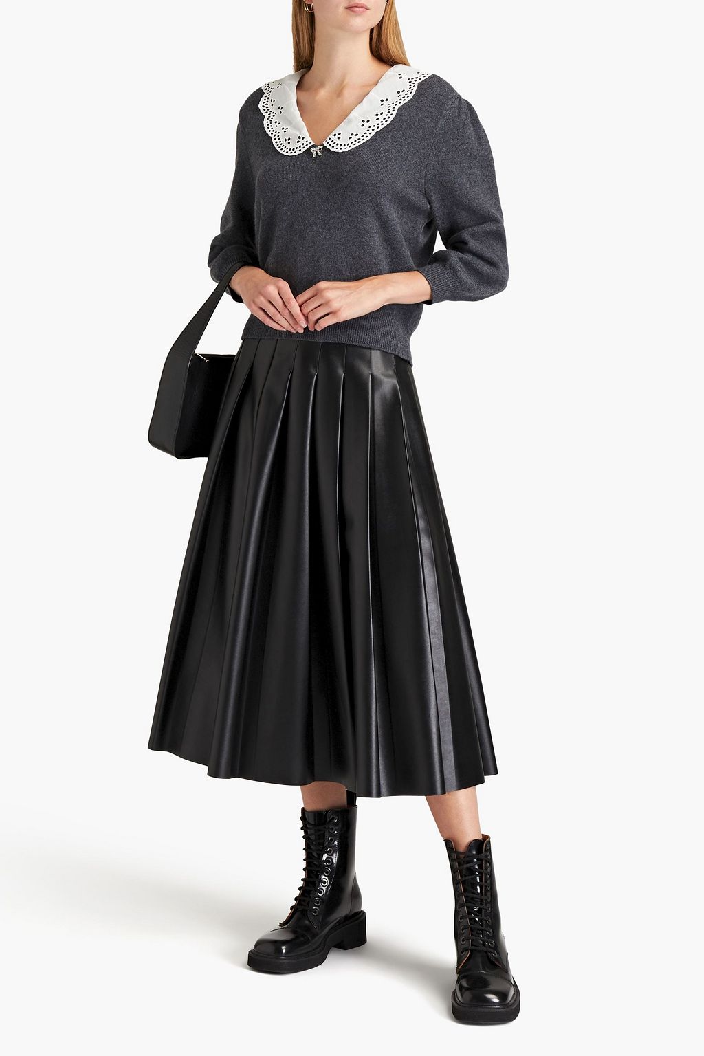 MAJE Broderie anglaise-trimmed wool-blend sweater