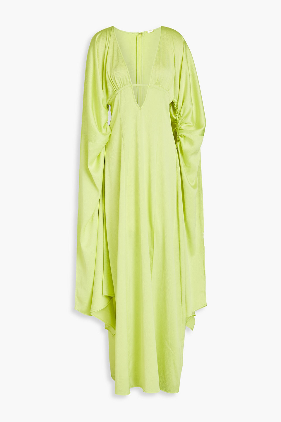 Shop Cult Gaia Winona Ruched Hammered-satin Gown In Lime Green