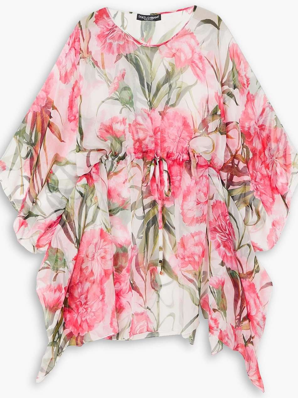 asymmetric floral-print silk-chiffon kaftan