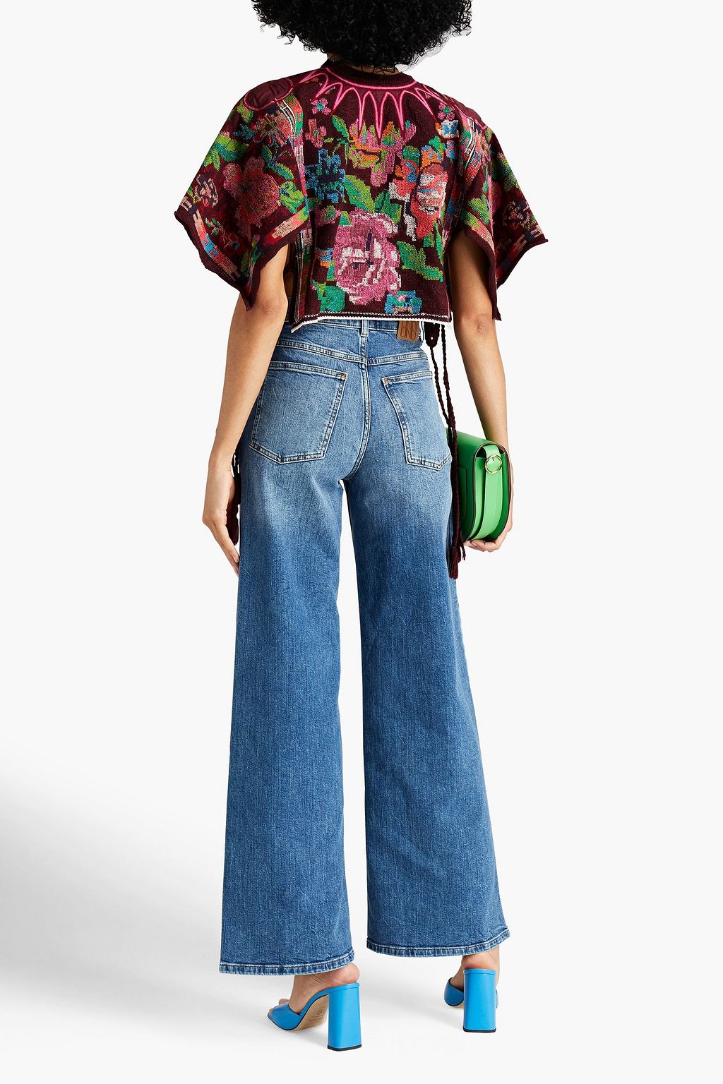 VALENTINO GARAVANI Cropped embroidered jacquard-knit wool top