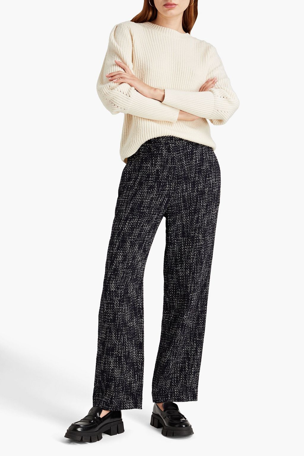 MAJE Cotton-blend tweed straight-leg pants