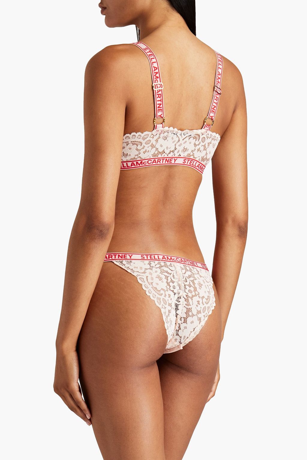 STELLA MCCARTNEY Flounce monogram-trimmed lace bralette