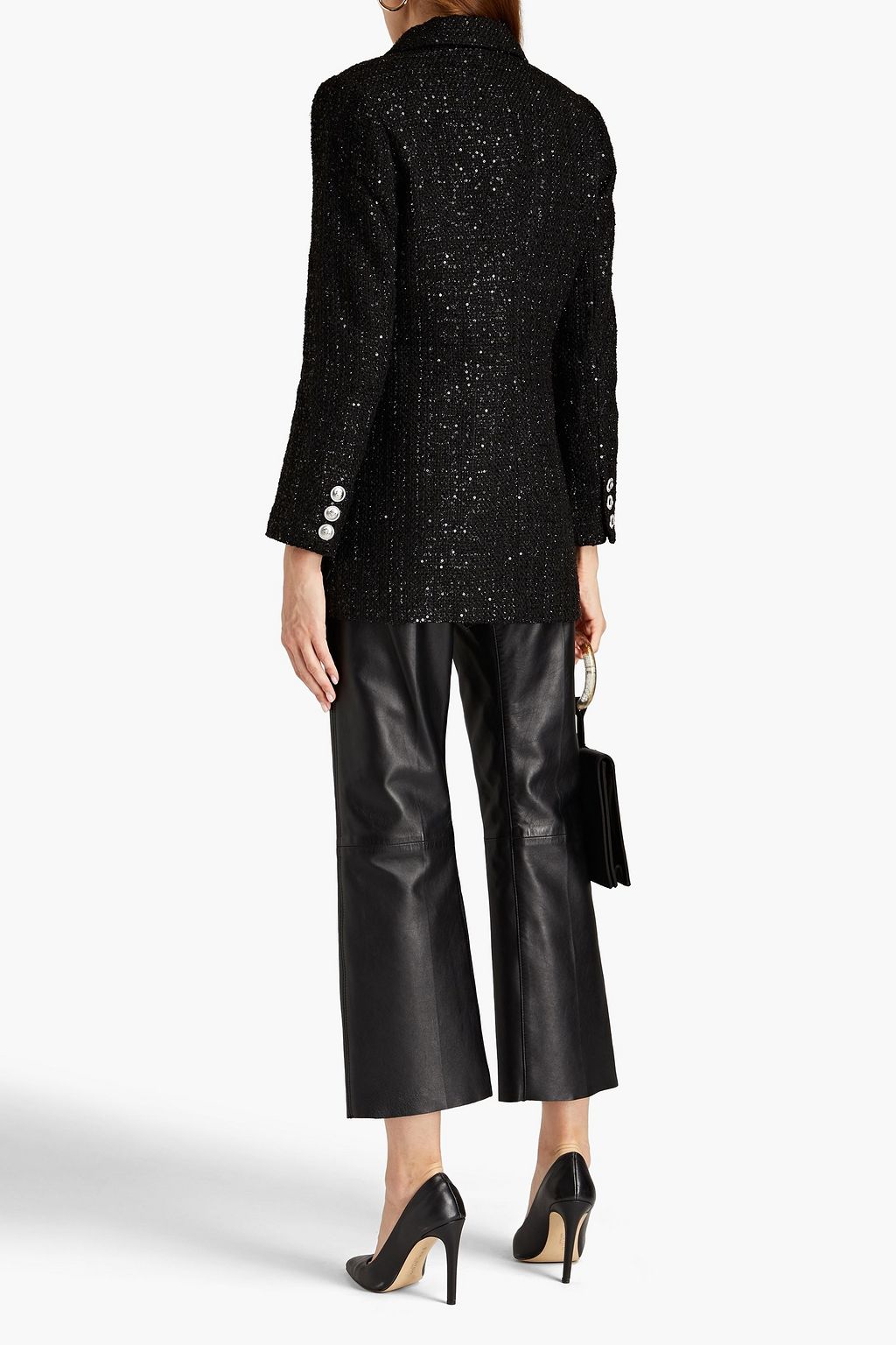 MAJE Double-breasted sequined tweed blazer