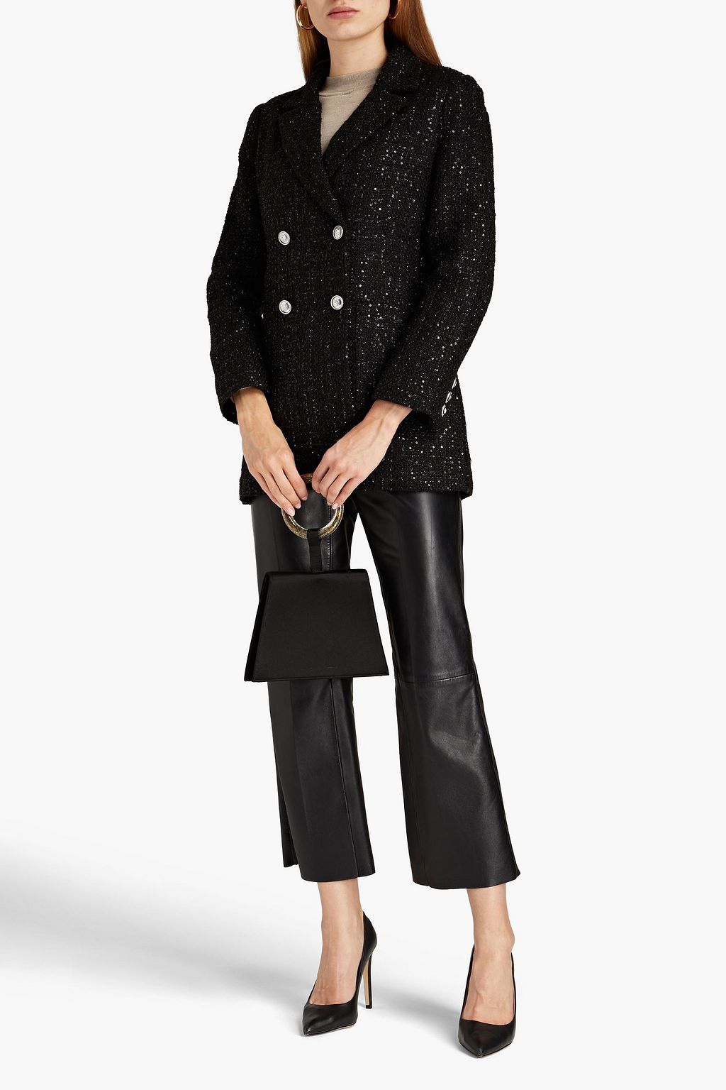 MAJE Double-breasted sequined tweed blazer