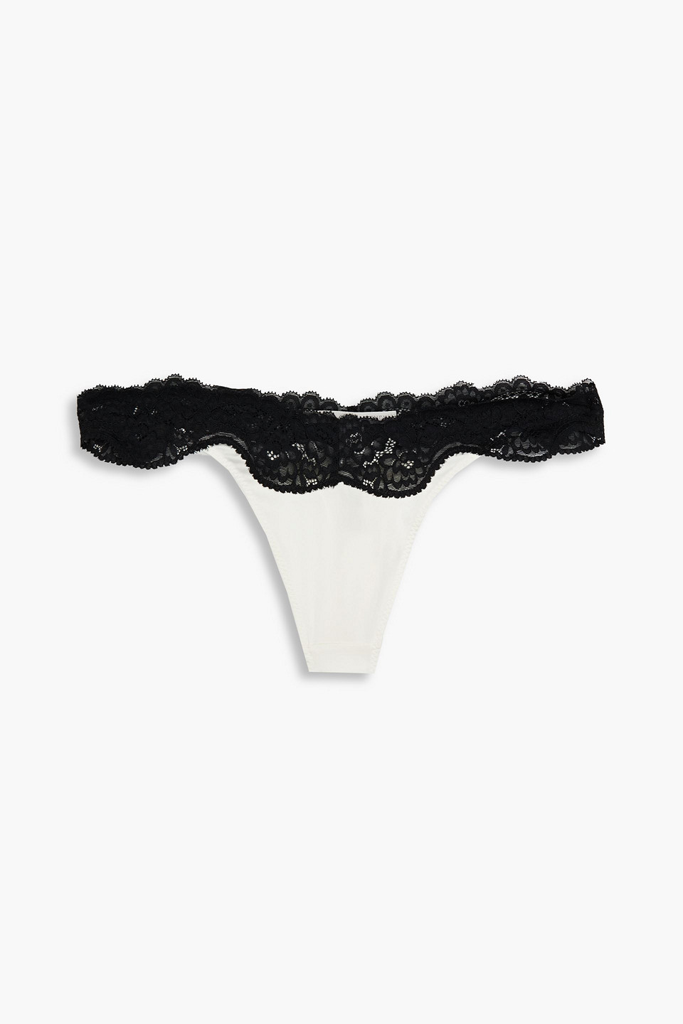 stella mccartney - lace-trimmed stretch-silk satin low-rise thong - white - s
