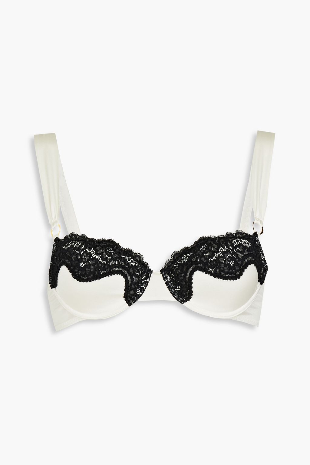 STELLA MCCARTNEY Lace-trimmed stretch-silk satin underwired balconette bra