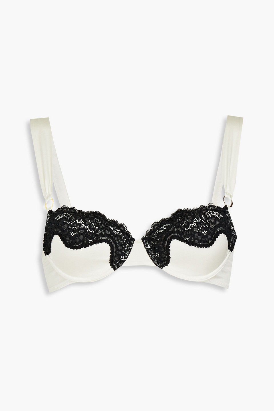 stella mccartney - lace-trimmed stretch-silk satin underwired balconette bra - white - 34 b