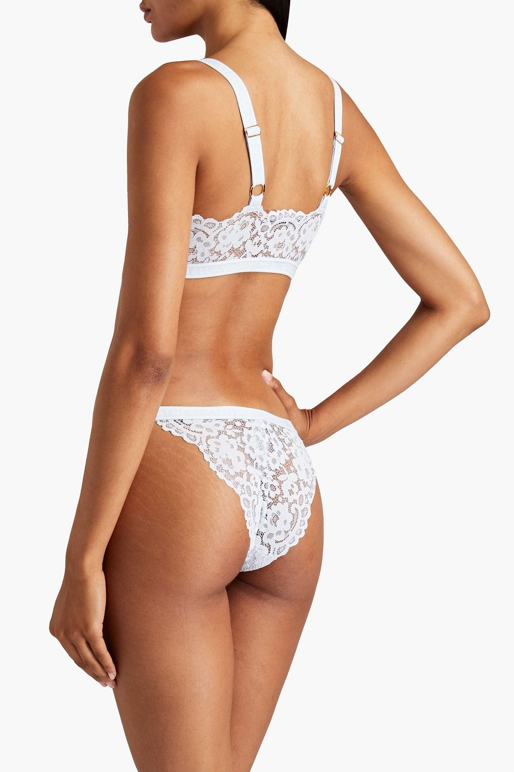 STELLA MCCARTNEY Flounce monogram-trimmed lace bralette