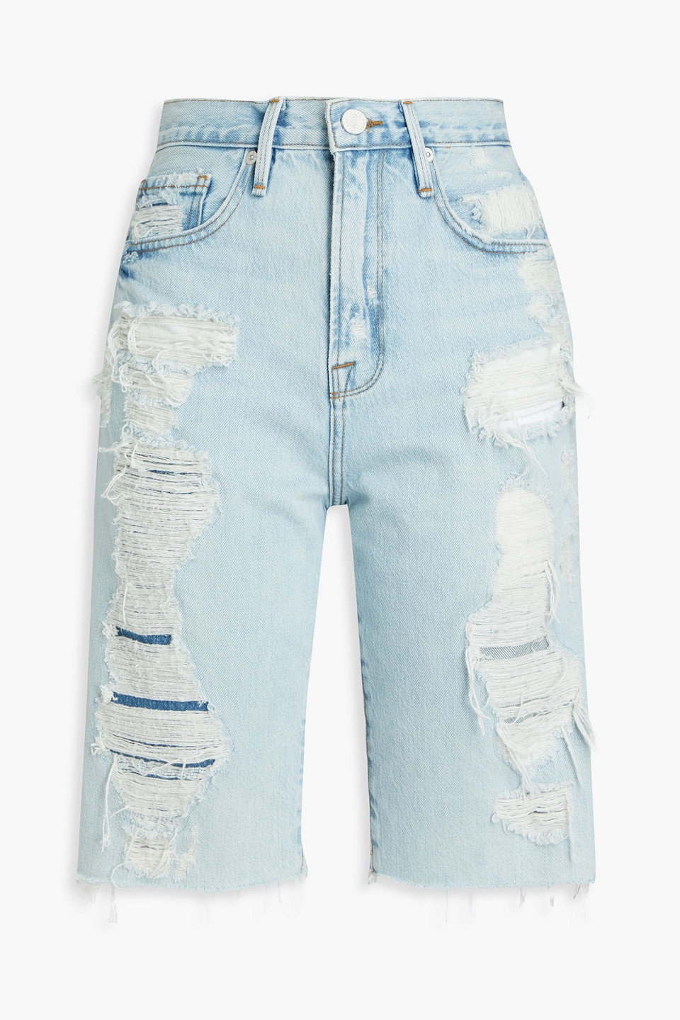 Frame Le Vintage Bermuda Distressed Denim Shorts In Blue