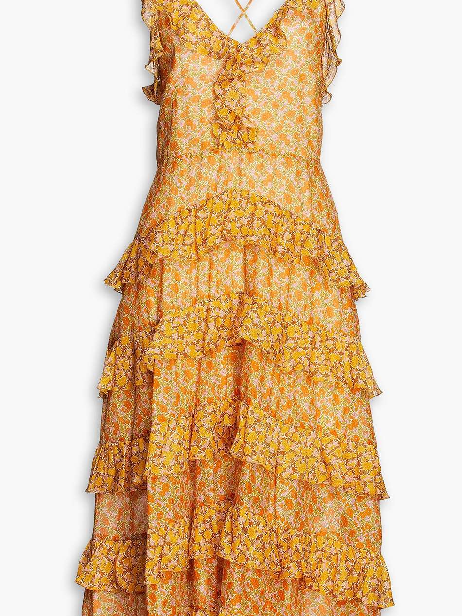 ruffled floral-print cotton-poplin midi dress
