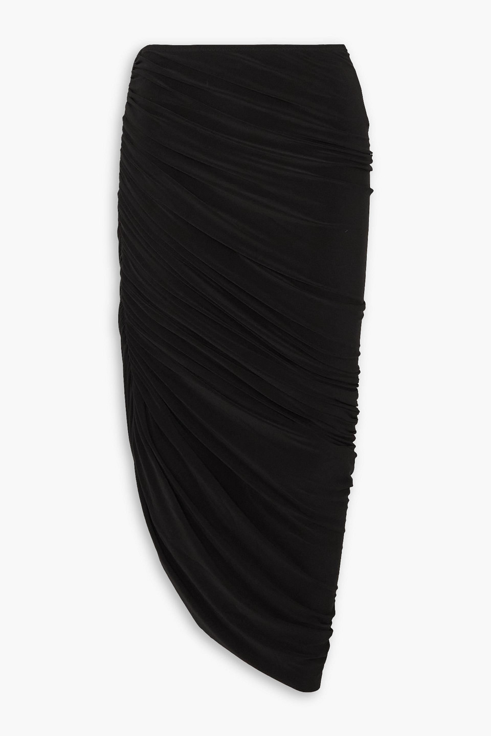 Norma Kamali Diana Asymmetric Ruched Stretch-jersey Skirt In Black