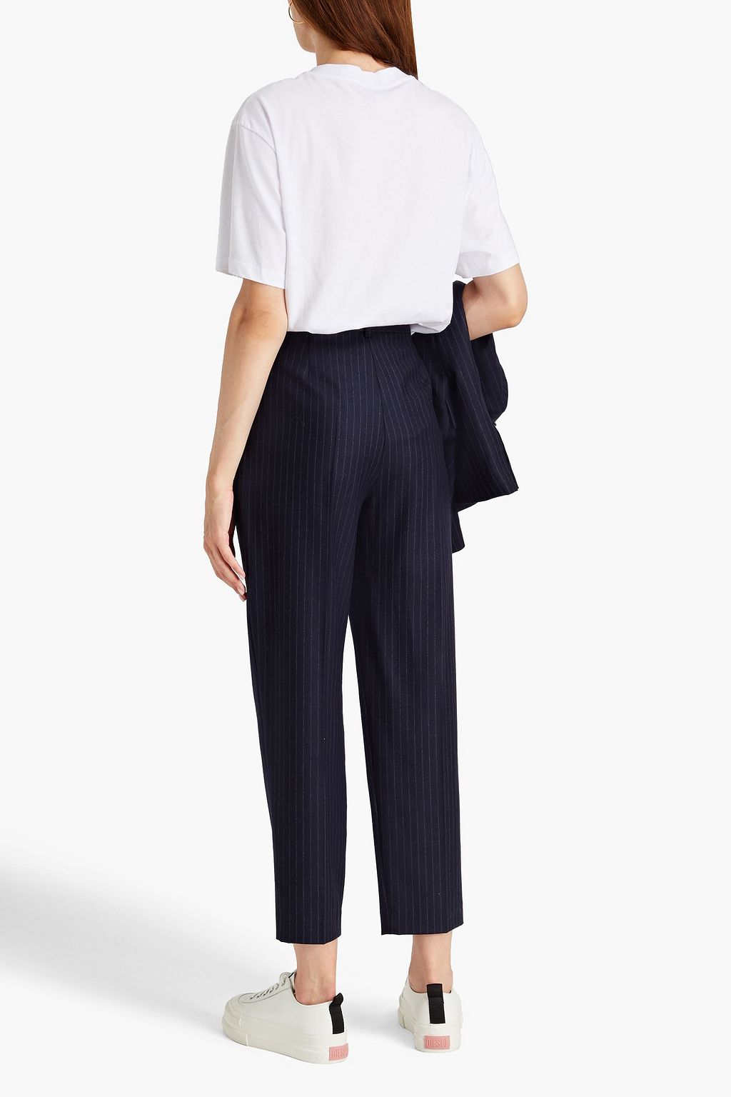 MAJE Pinstriped wool and cashmere-blend tapered pants