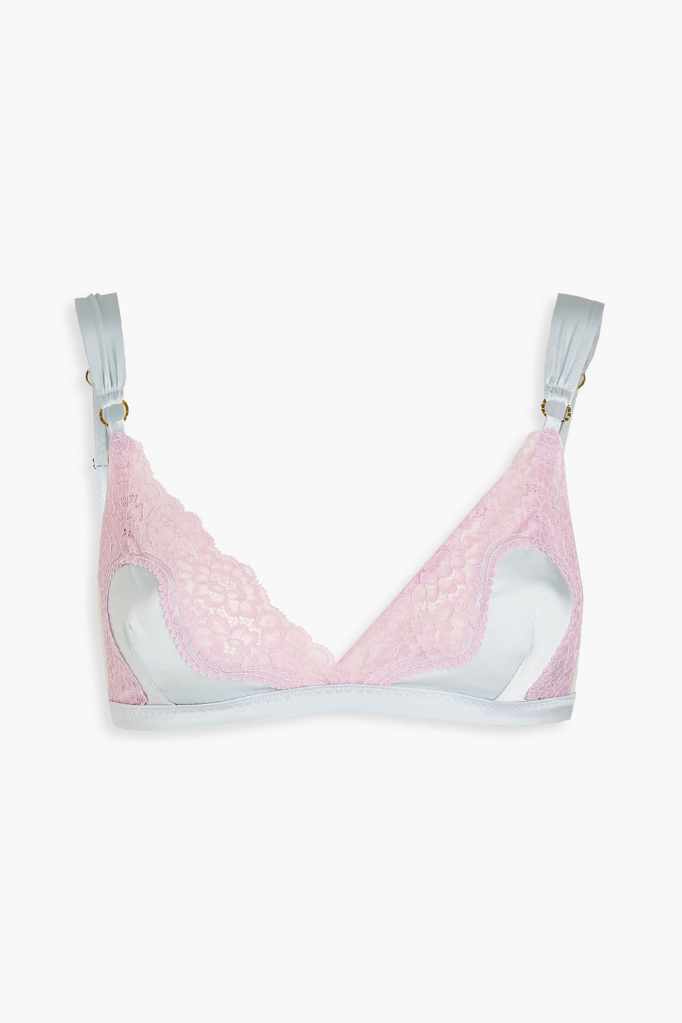 stella mccartney - lace-trimmed stretch-silk satin triangle bra - blue - s