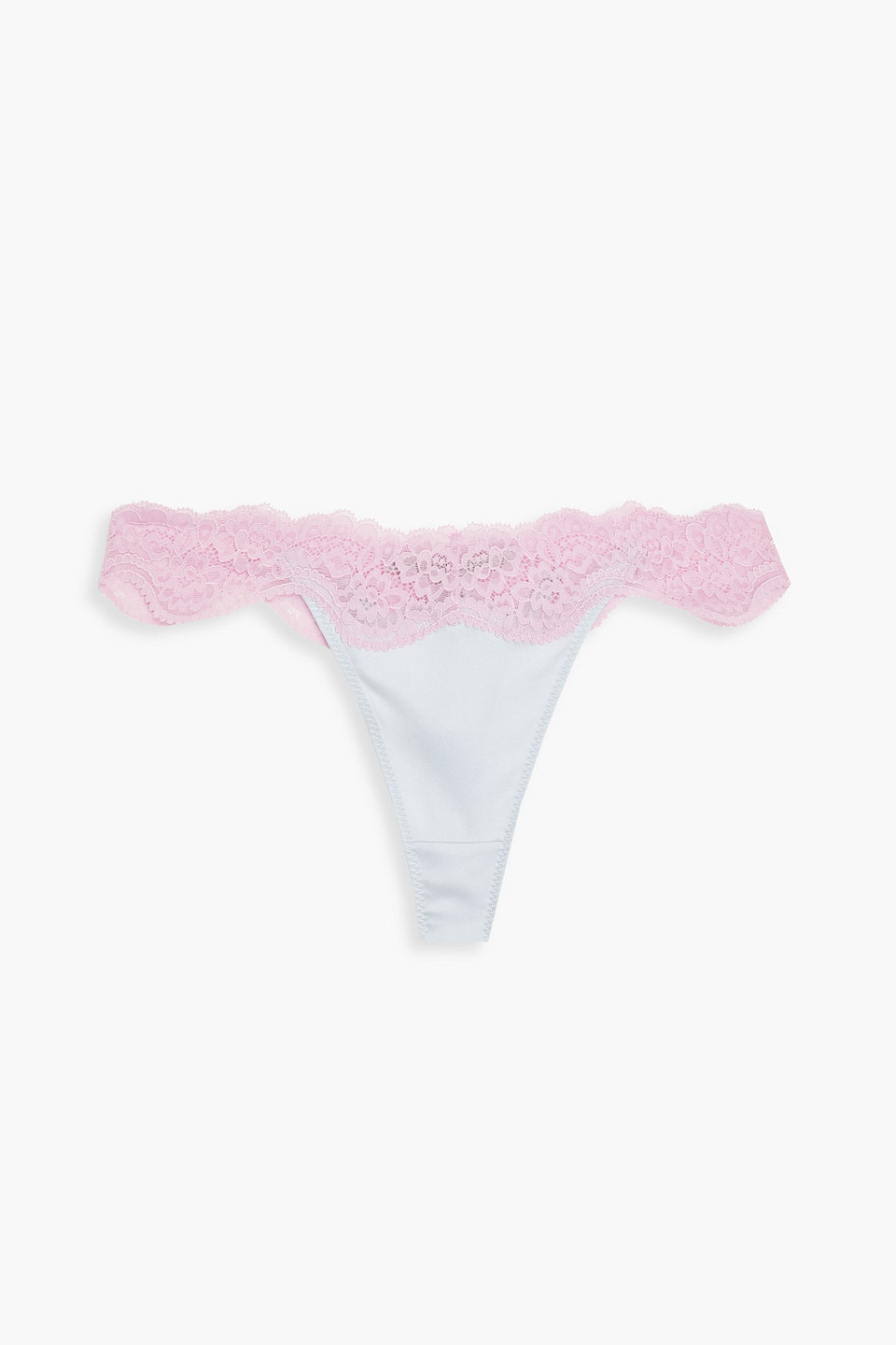 stella mccartney - lace-trimmed stretch-silk satin low-rise thong - blue - s