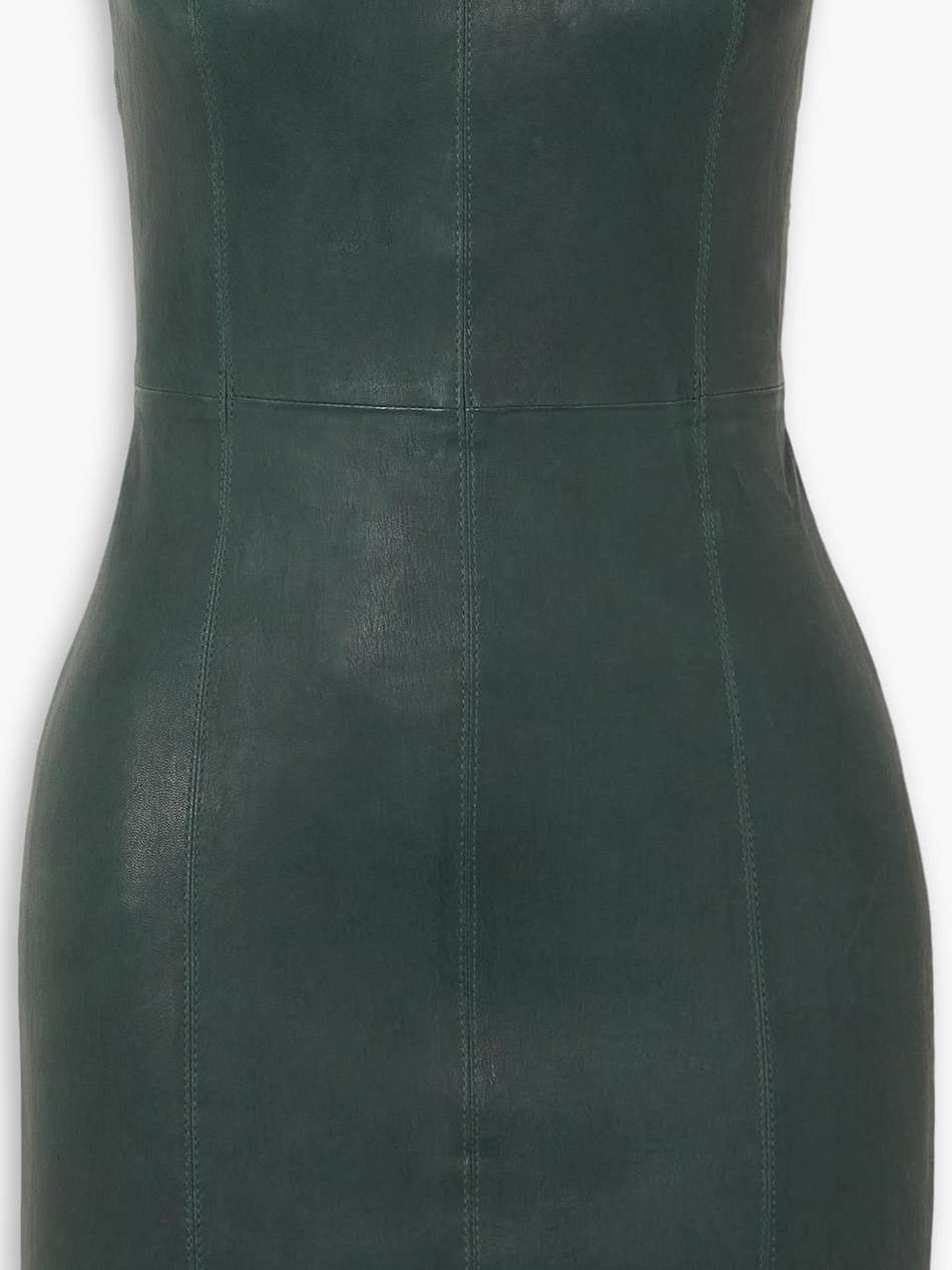 strapless paneled leather mini dress