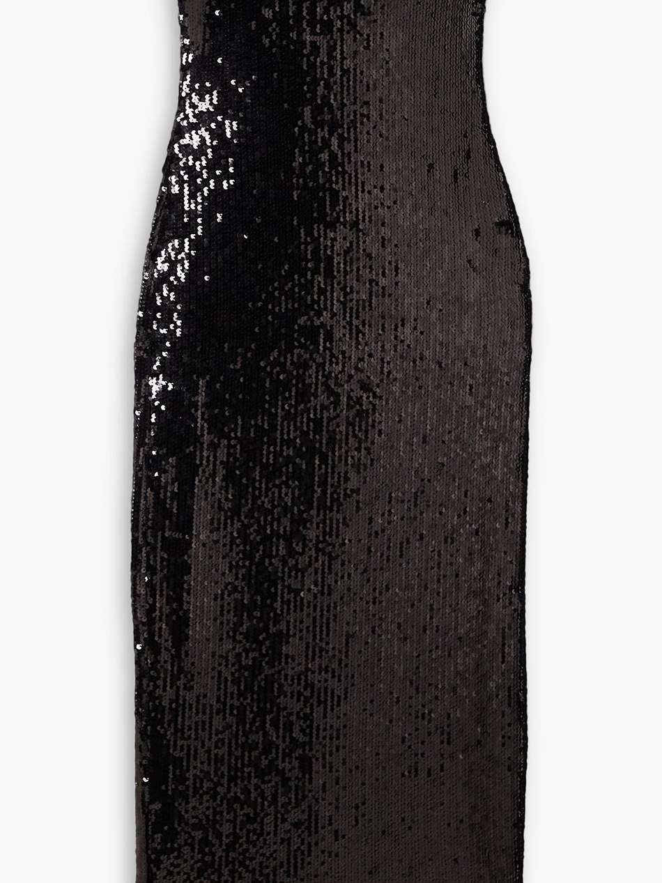strapless sequined satin midi dress