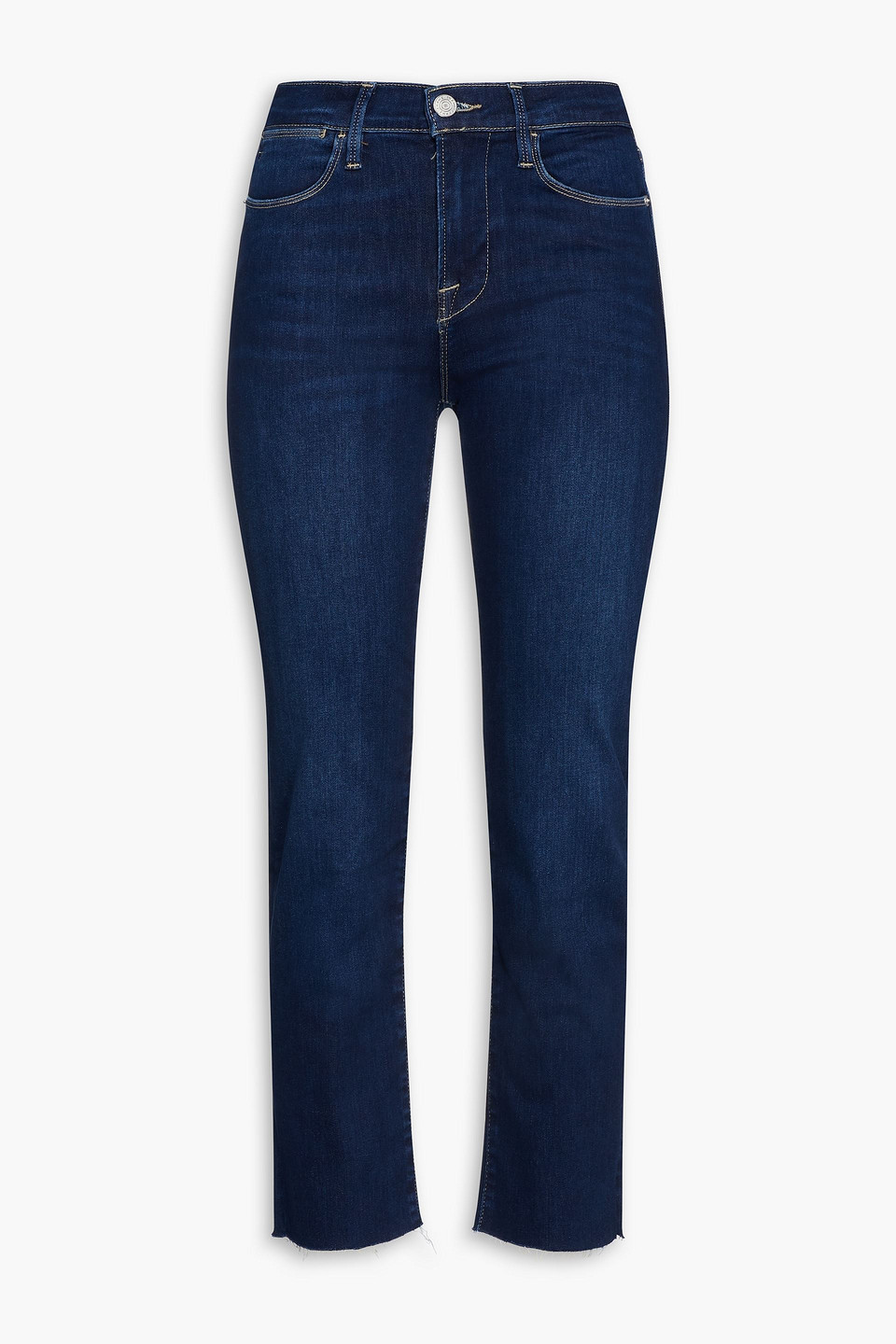 Shop Frame Le High Straight Cropped High-rise Straight-leg Jeans In Dark Denim