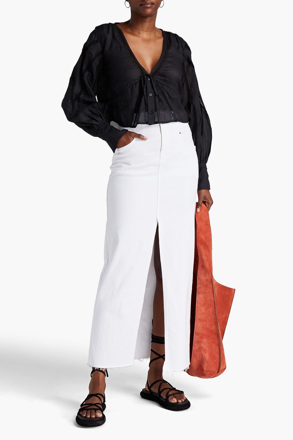 FRAME Crochet-trimmed ramie-gauze top