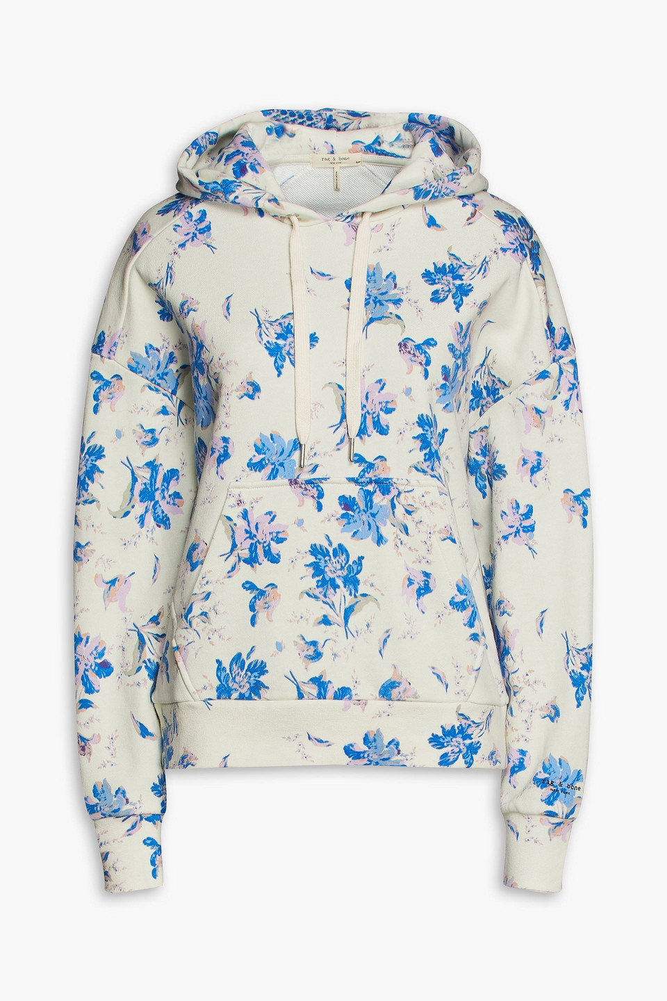 rag & bone - city floral-print organic french cotton-terry hoodie - white - s