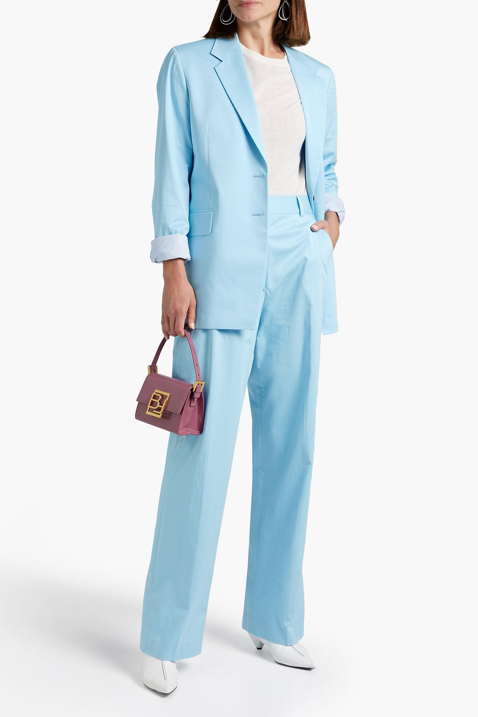 Frame Oversized Cotton-blend Poplin Blazer In Light Blue