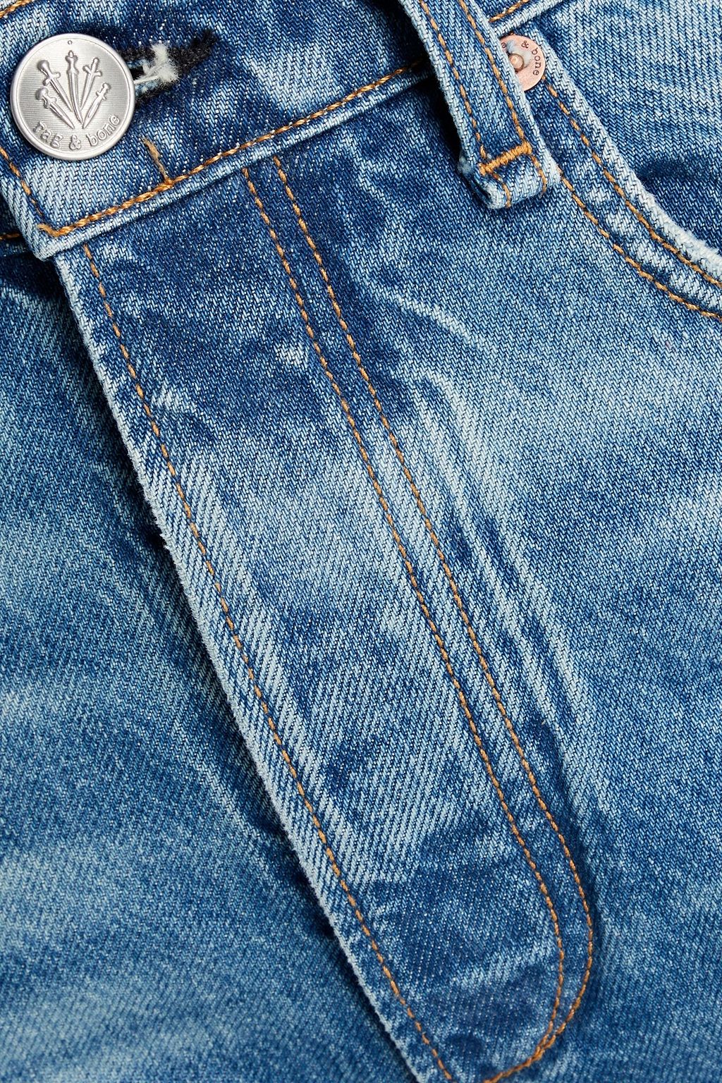 RAG & BONE بنطلون جينز قصير ’نينا’ بقصة أرجل ضيّقة وخصر مرتفع  بلون باهت