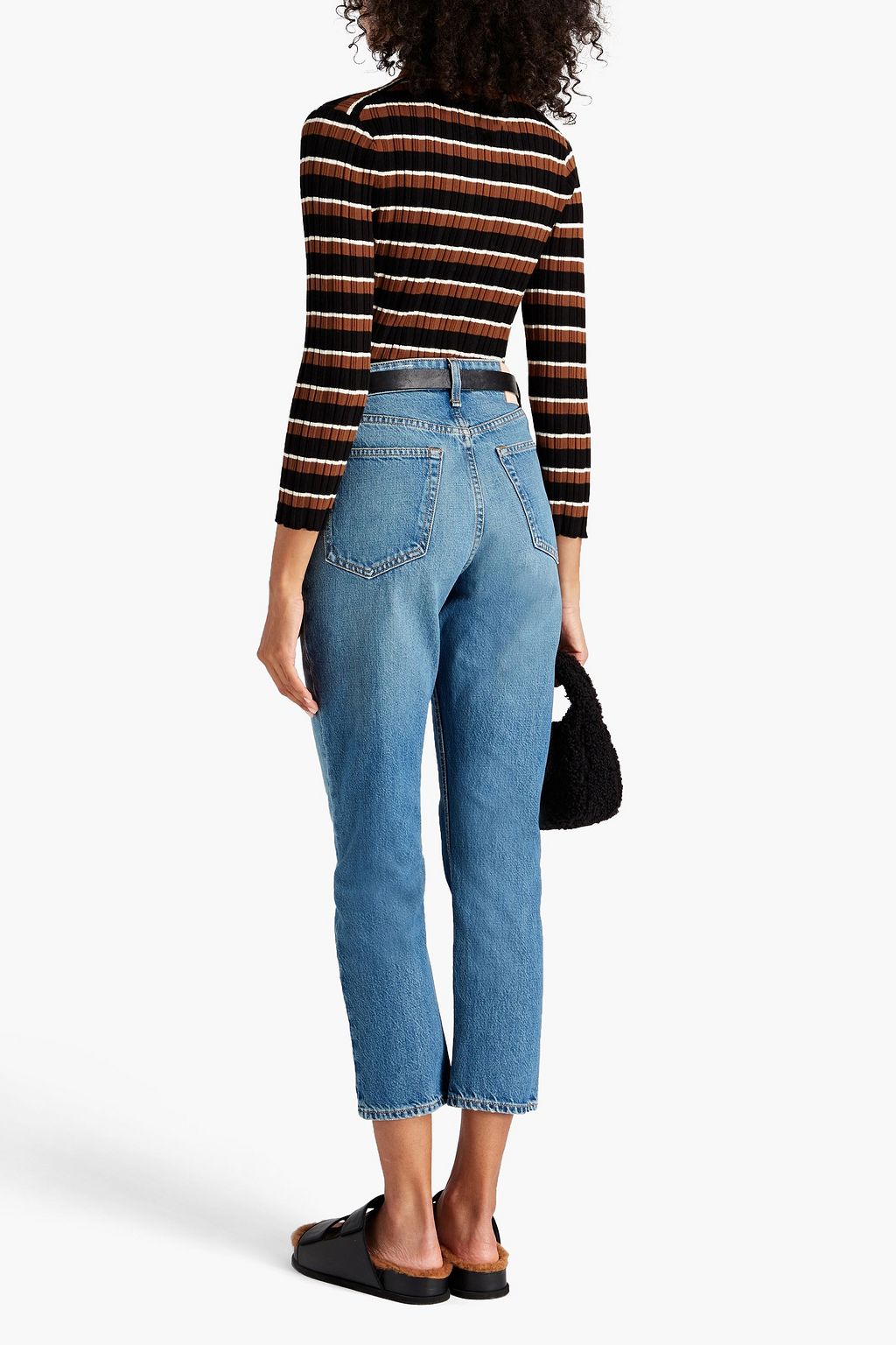 RAG & BONE بنطلون جينز قصير ’نينا’ بقصة أرجل ضيّقة وخصر مرتفع  بلون باهت