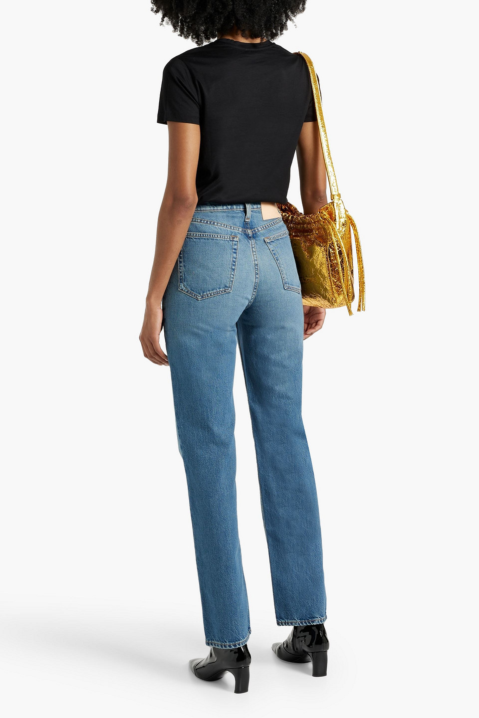 Shop Rag & Bone Alex Faded High-rise Straight-leg Jeans In Mid Denim