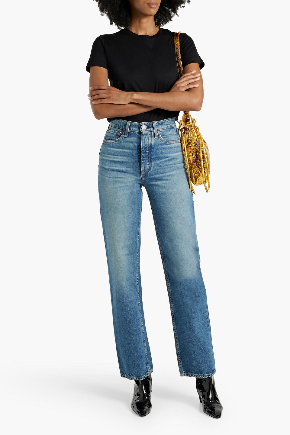 Shop Rag & Bone Alex Faded High-rise Straight-leg Jeans In Mid Denim