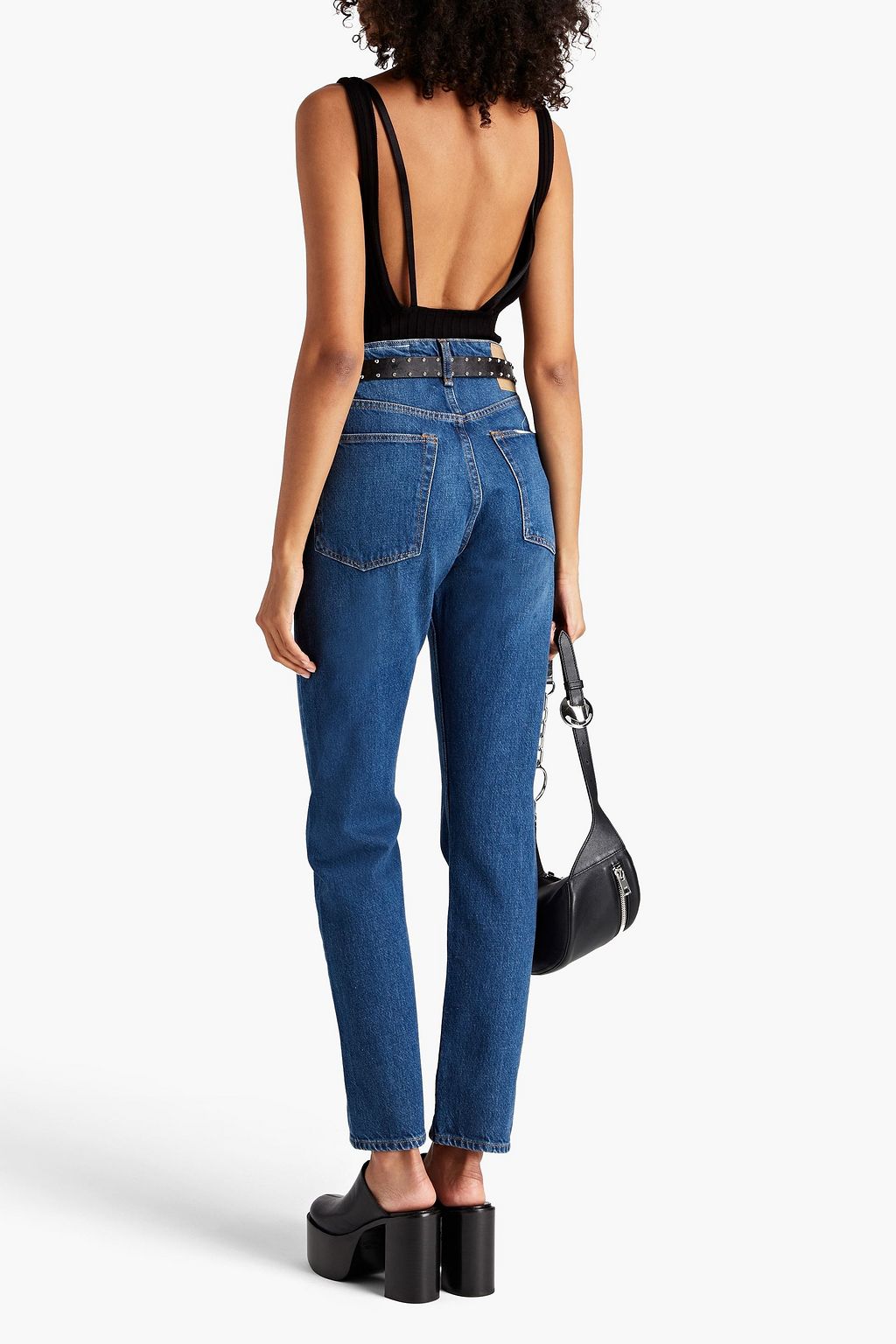 RAG & BONE بنطلون جينز باهت بخصر مرتفع بقصة أرجل ضيقة