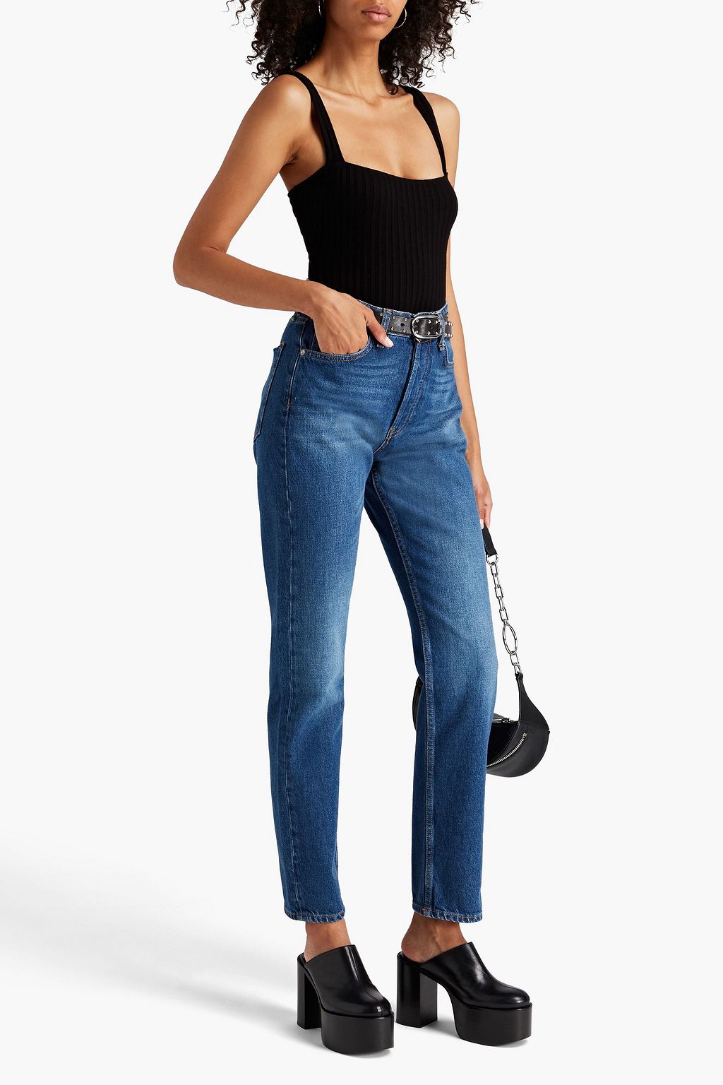 RAG & BONE بنطلون جينز باهت بخصر مرتفع بقصة أرجل ضيقة