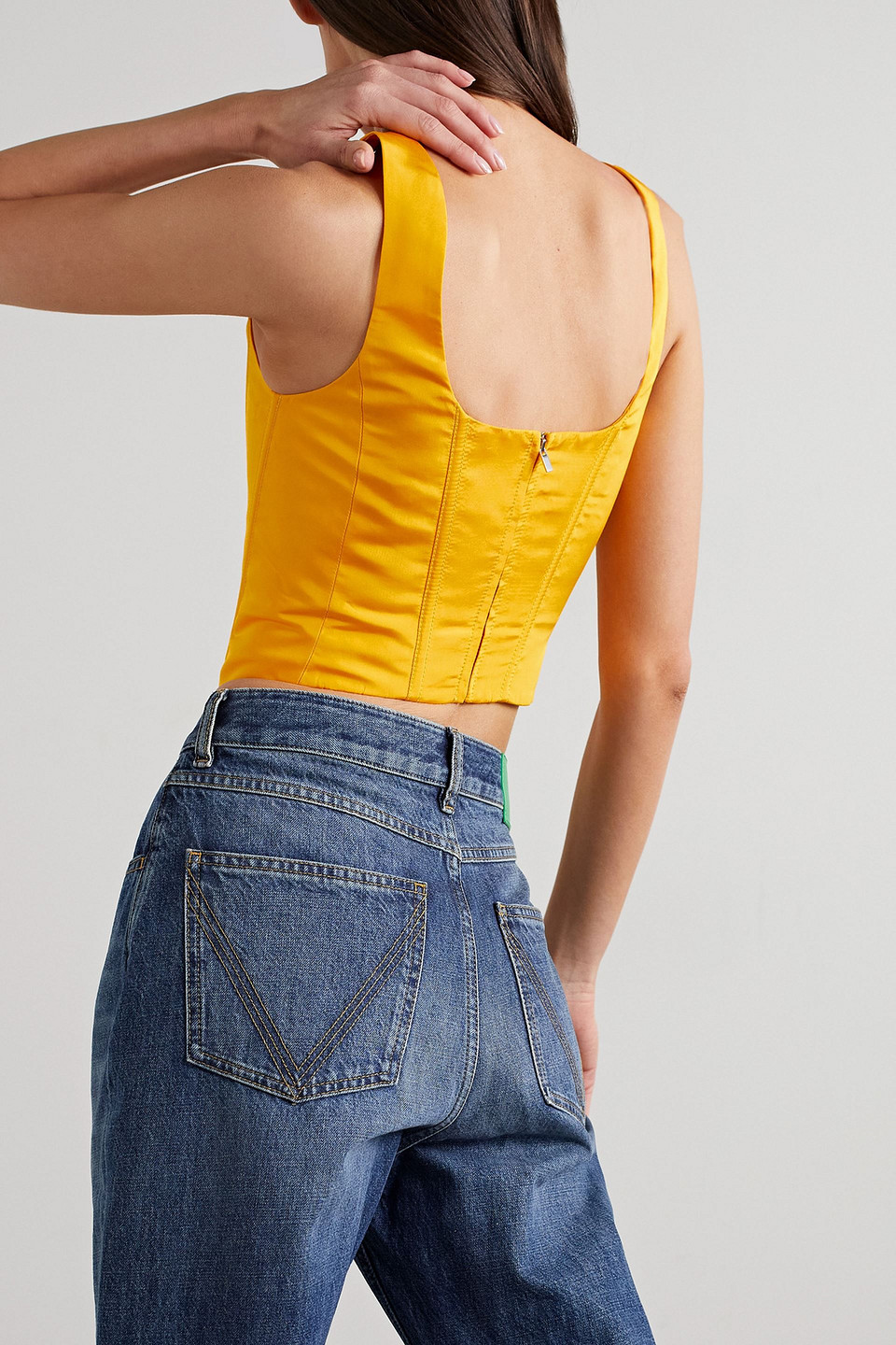 Christopher John Rogers Silk-faille Bustier Top In Saffron