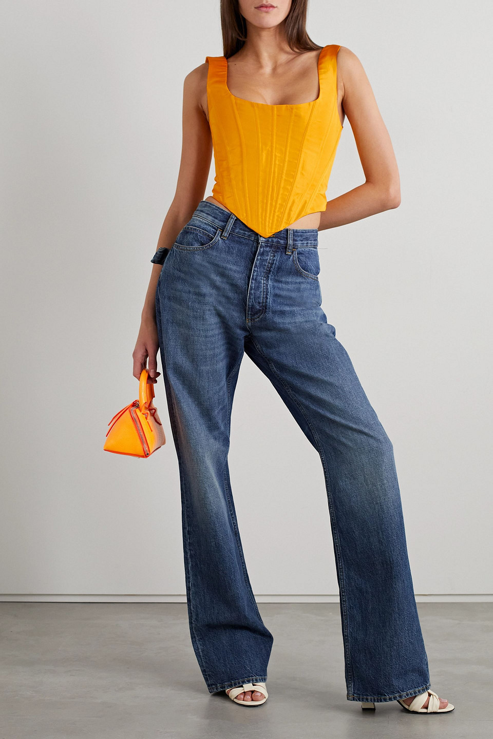 Christopher John Rogers Silk-faille Bustier Top In Saffron