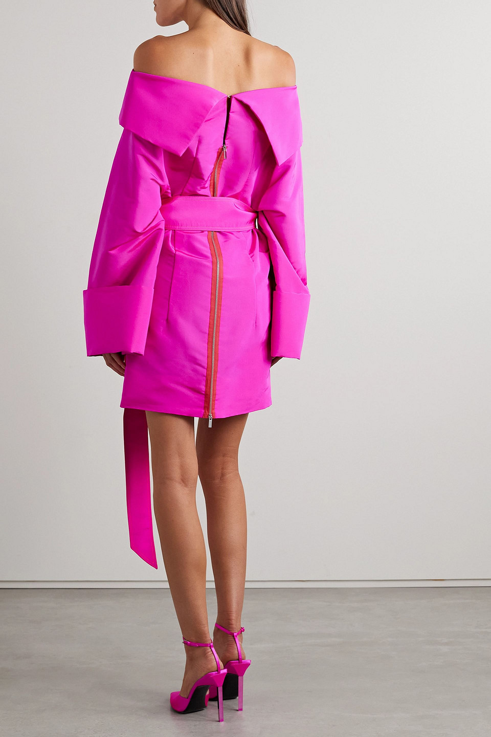 Christopher John Rogers Off-the-shoulder Silk-faille Mini Dress In Bright Pink
