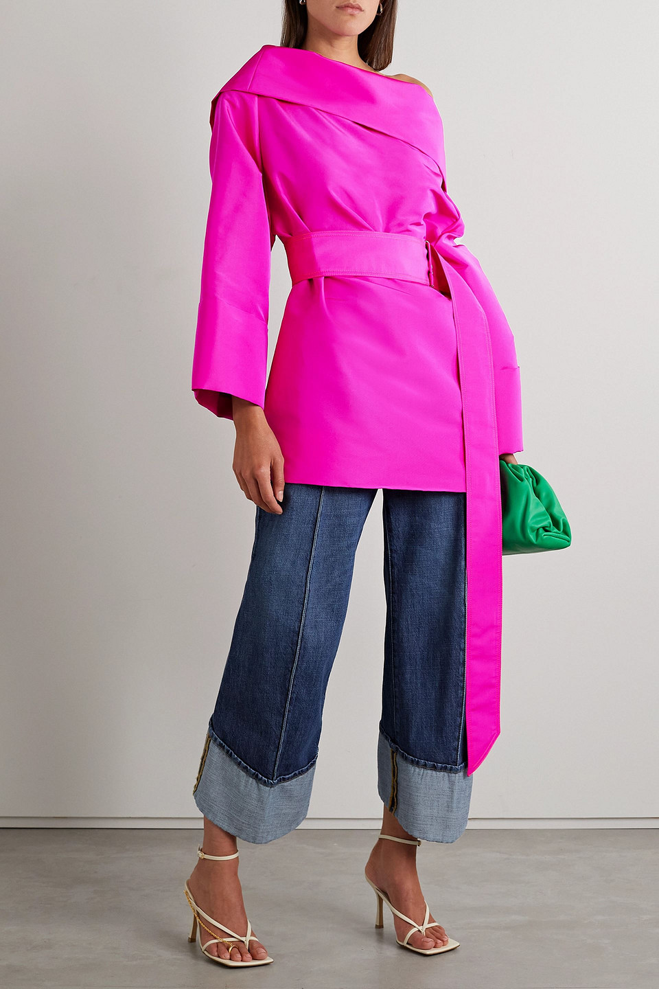Christopher John Rogers Off-the-shoulder Silk-faille Mini Dress In Bright Pink