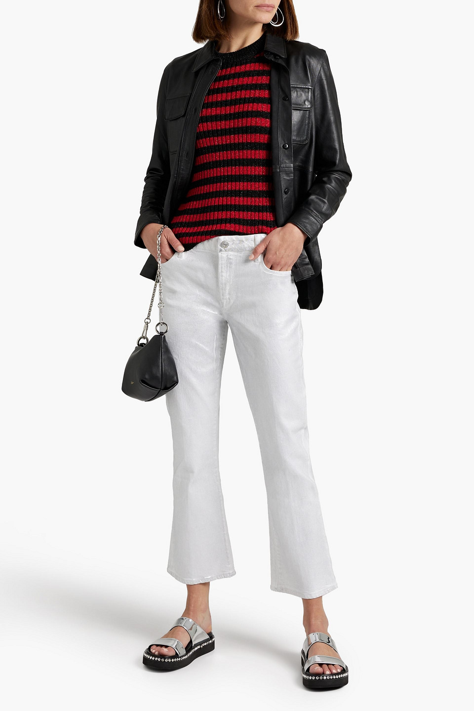 Frame Le Crop Mini Bootcut Metallic Snakeskin Print Jeans In Silver