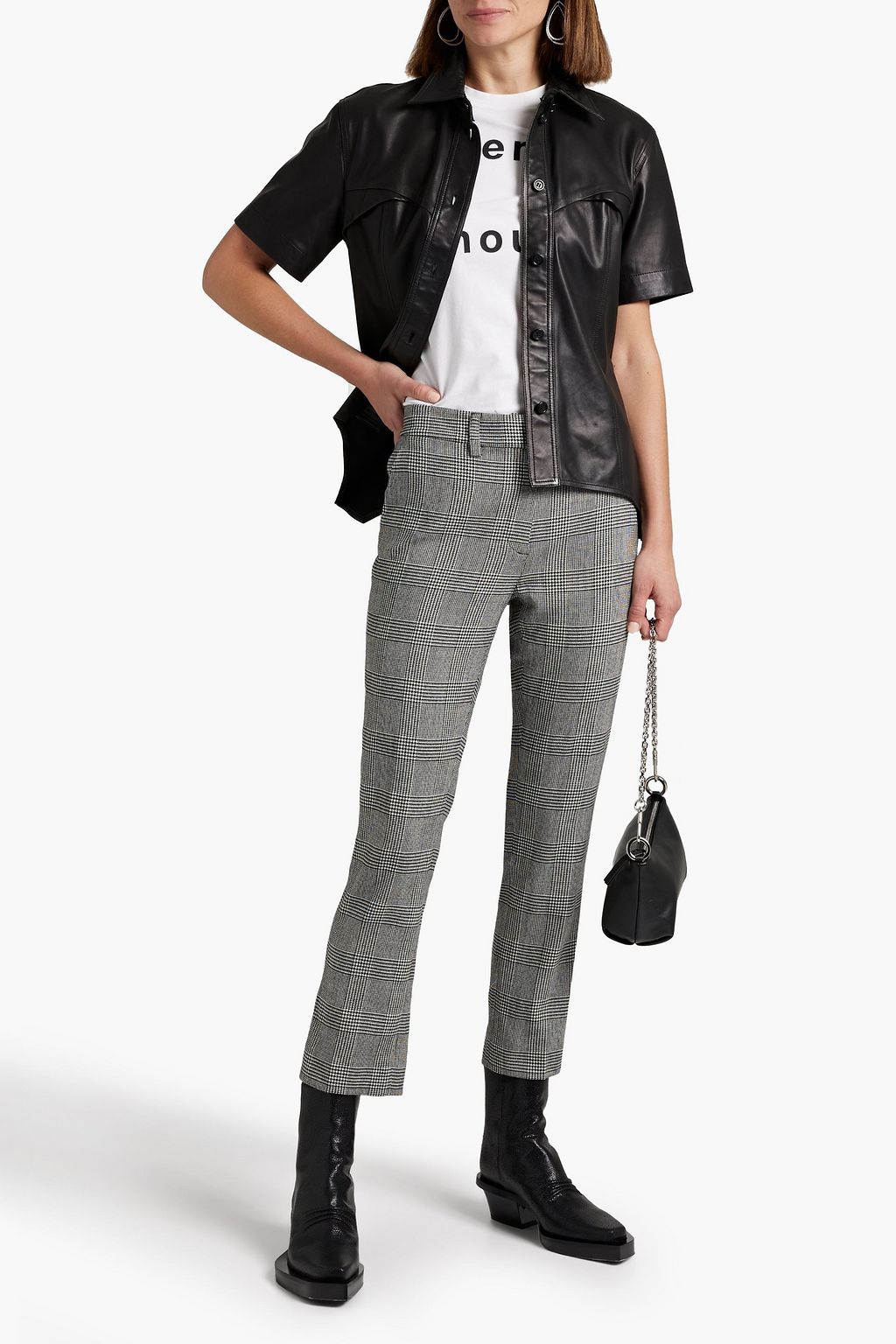 FRAME Cropped houndstooth woven straight-leg pants