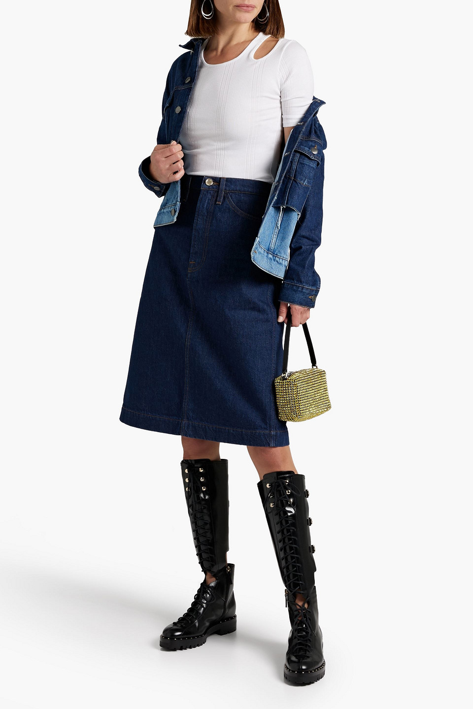 Frame Le Italien Denim Skirt In Dark Denim