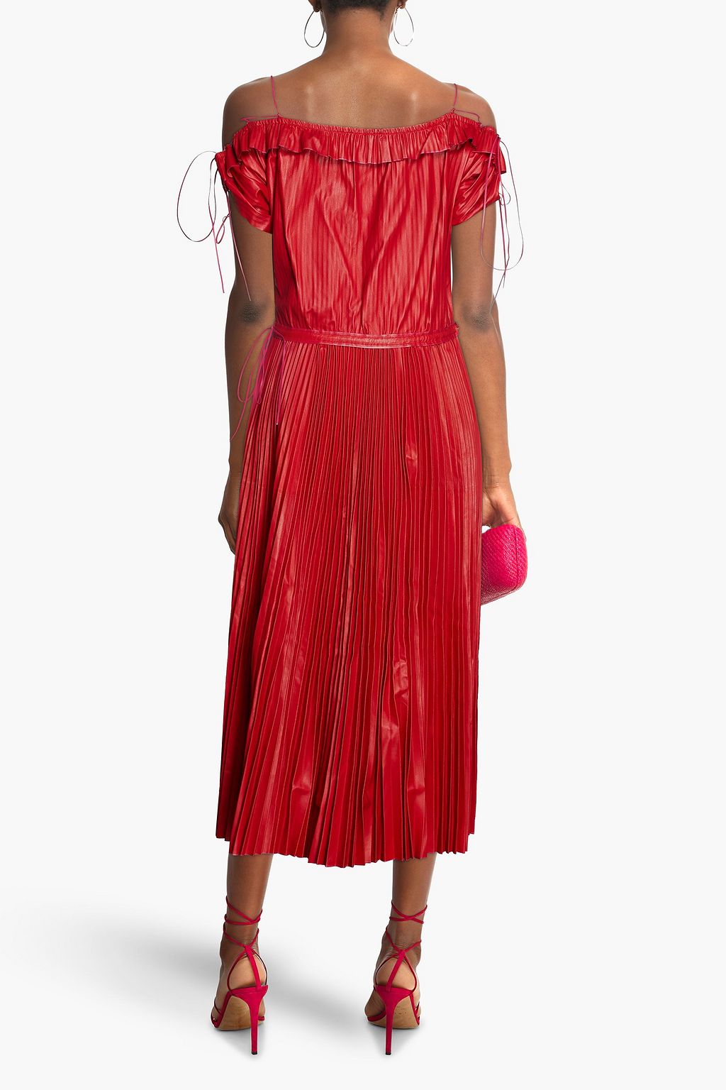 VALENTINO GARAVANI Pleated leather midi dress