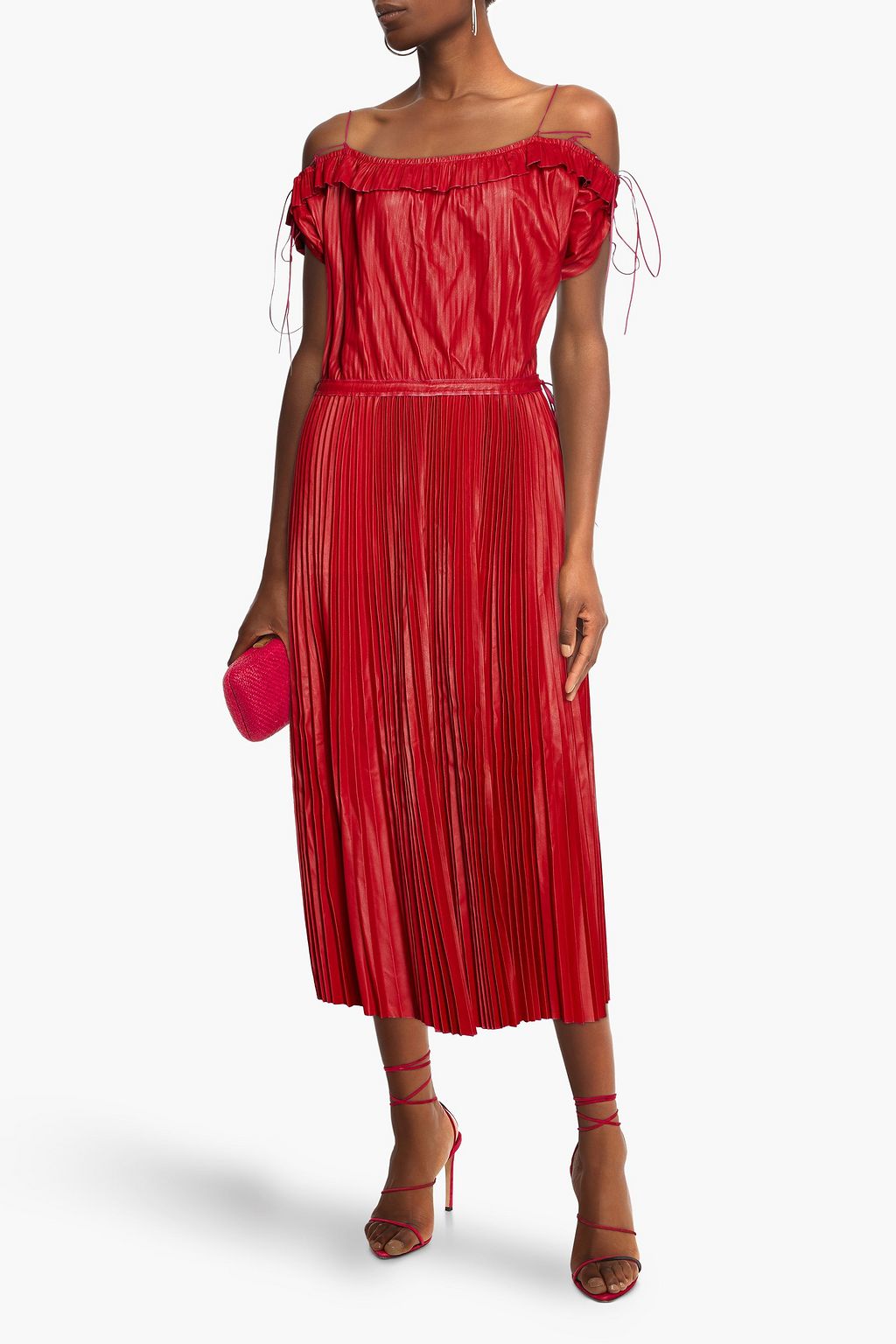 VALENTINO GARAVANI Pleated leather midi dress