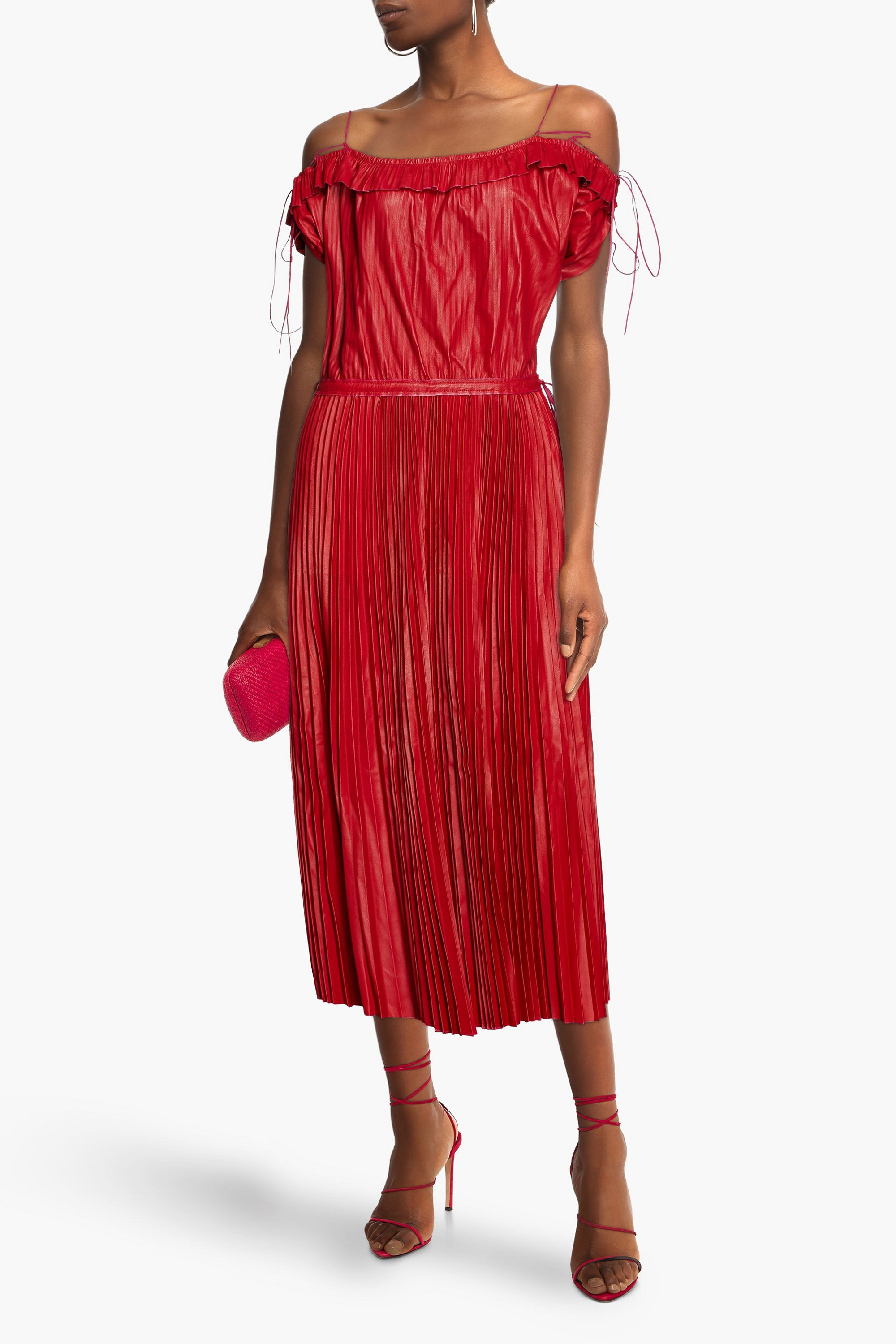 Valentino Garavani Pleated leather midi dress