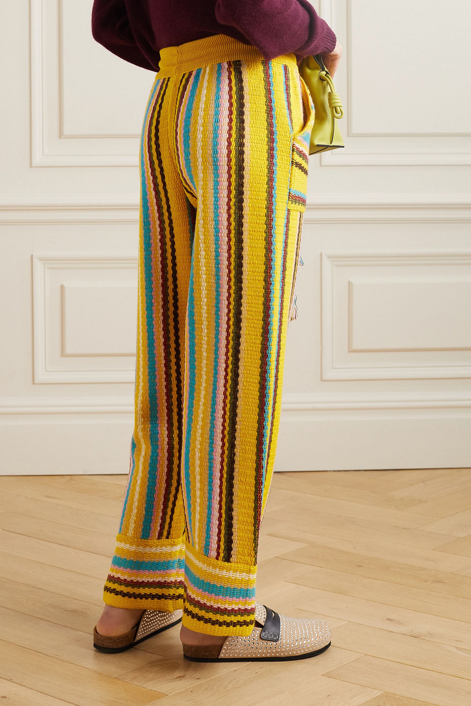 Alanui Follow Your Nature Striped Wool Pants In Yellow