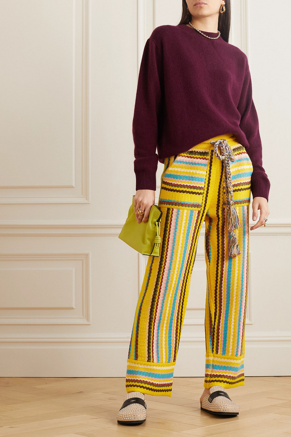 Alanui Follow Your Nature Striped Wool Pants In Yellow