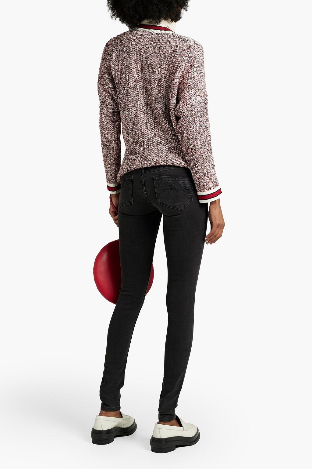 MAJE Button-detailed metallic cotton-blend tweed cardigan