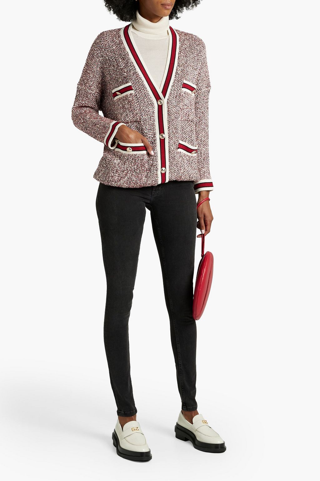 MAJE Button-detailed metallic cotton-blend tweed cardigan