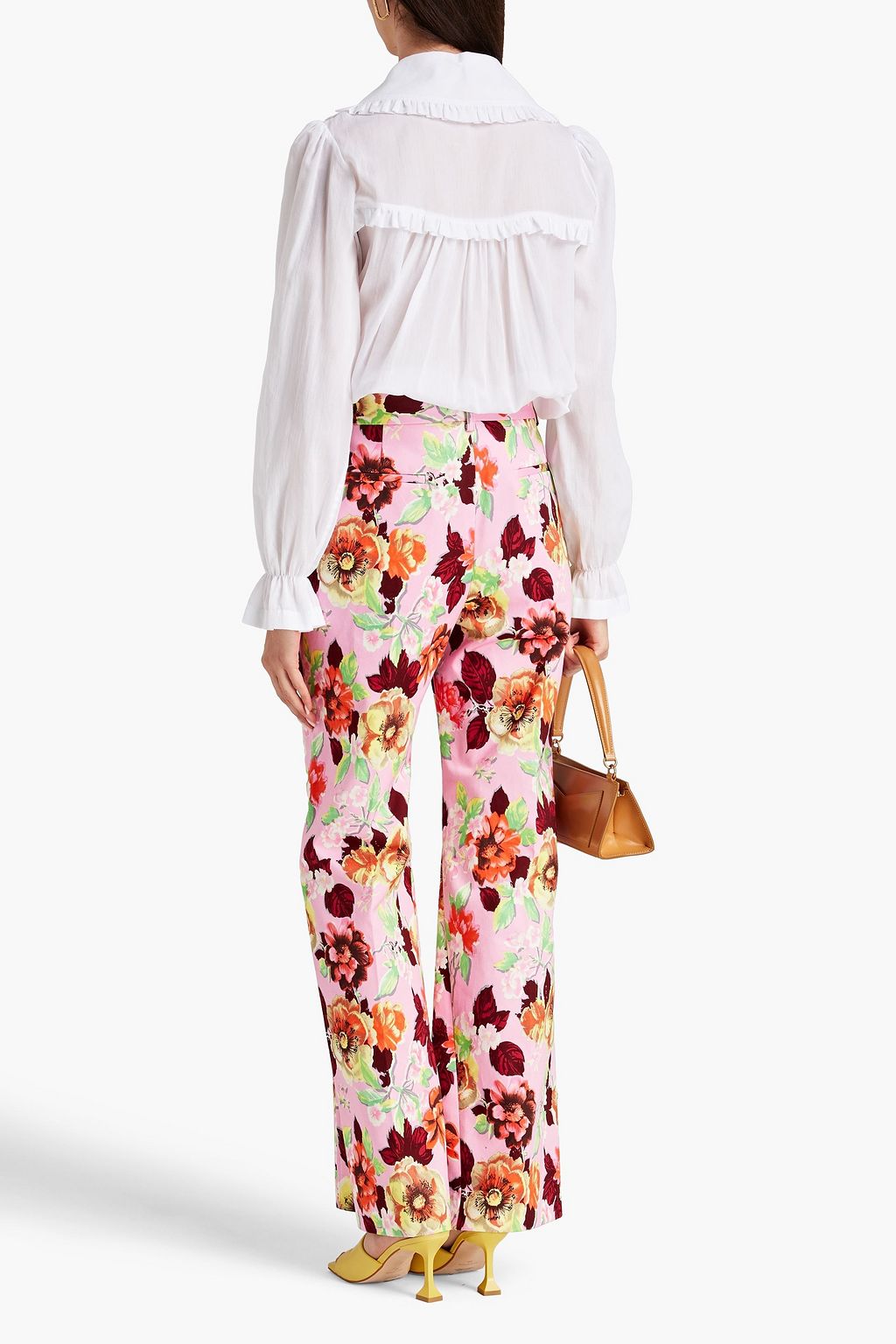 VICTORIA BECKHAM Floral-print cotton-twill flared pants