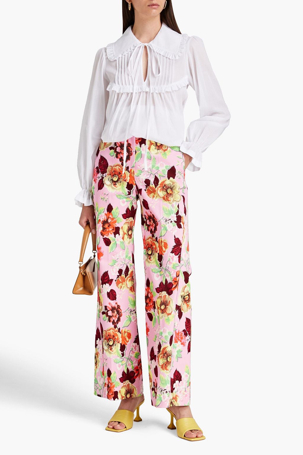 VICTORIA BECKHAM Floral-print cotton-twill flared pants