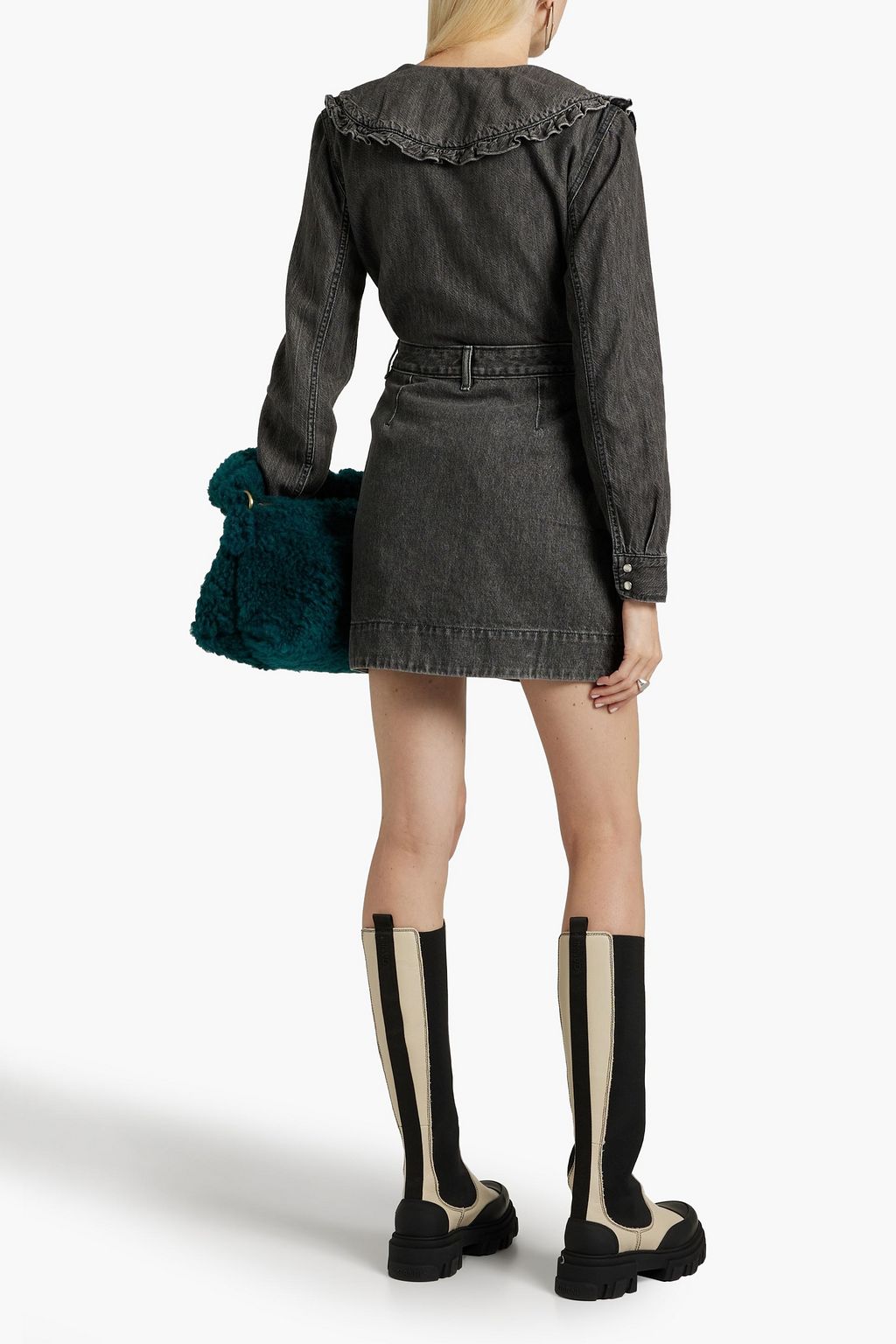 GANNI Scalloped denim mini skirt