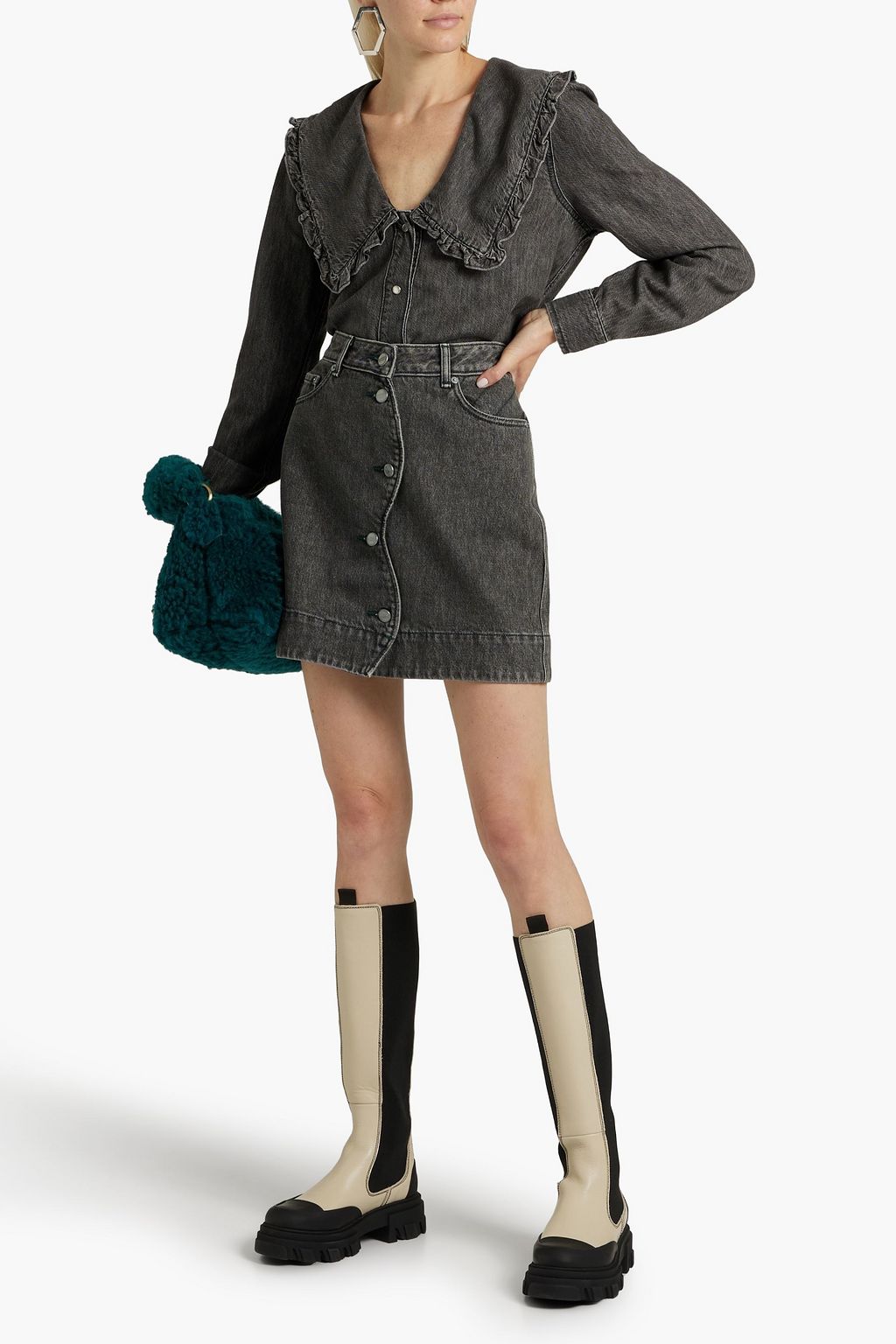 GANNI Scalloped denim mini skirt