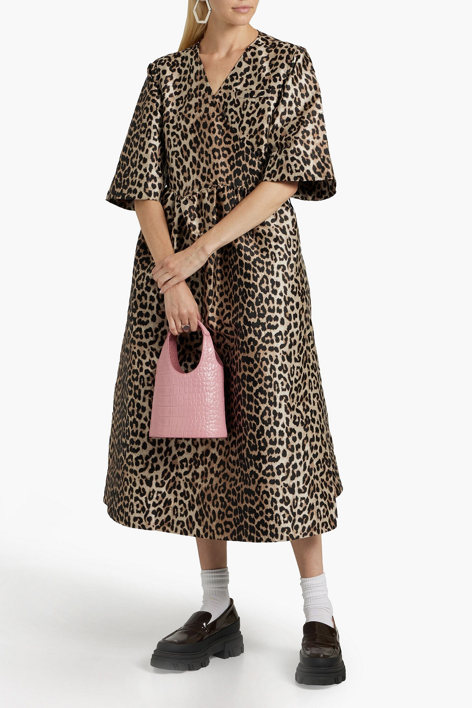 Ganni Leopard-print Jacquard Midi Wrap Dress In Animal Print